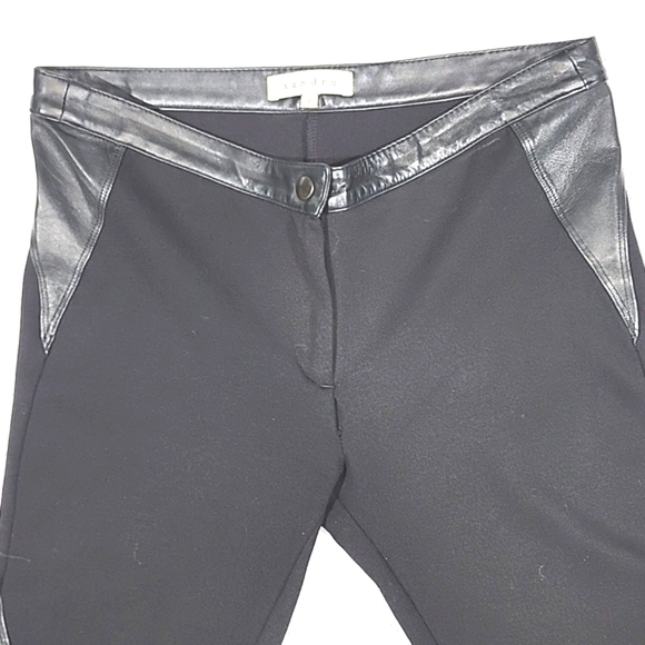 Sandro Skinny Black Trim Leather Leggings Pants FRANCE-PARIS. 2 - Picture 1 of 16